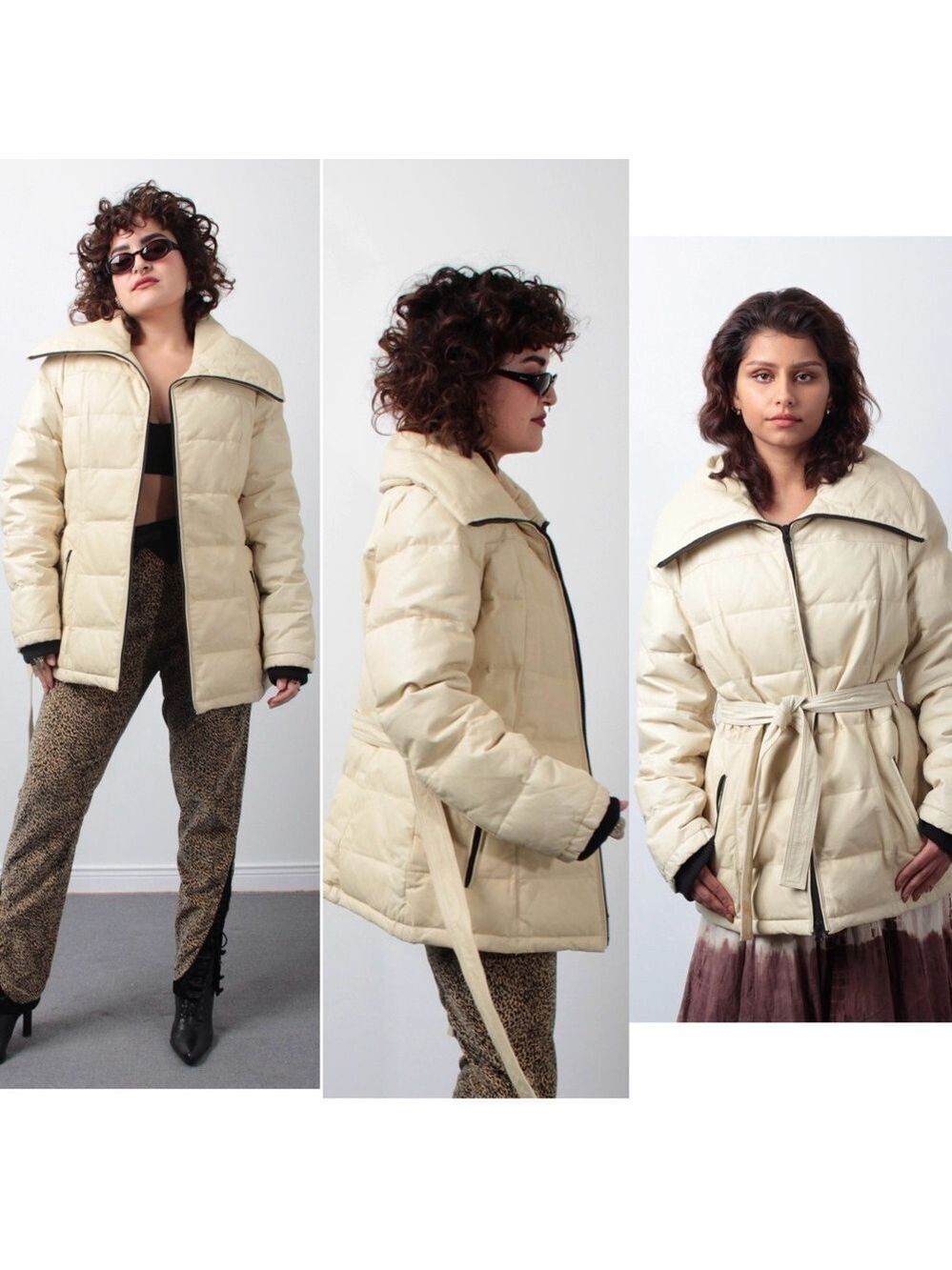 DANIER CREAM DOWN FEATHER FILLED PUFFER LEATHER JACKET COAT Sz S NWOT